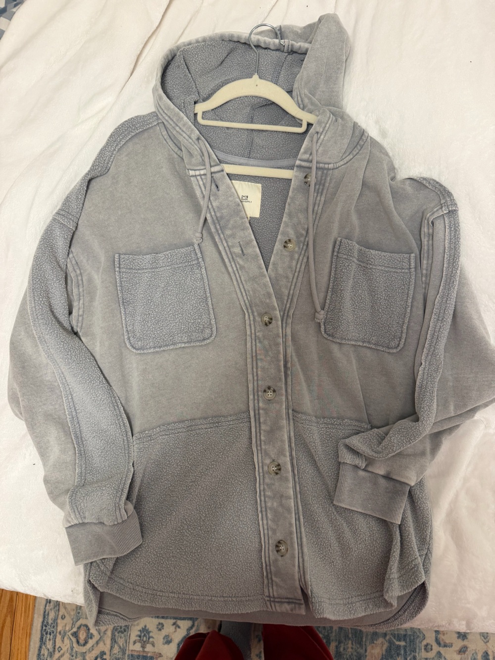 Thread & Supply Light Gray Hooded Button-Down Shirt Jacket